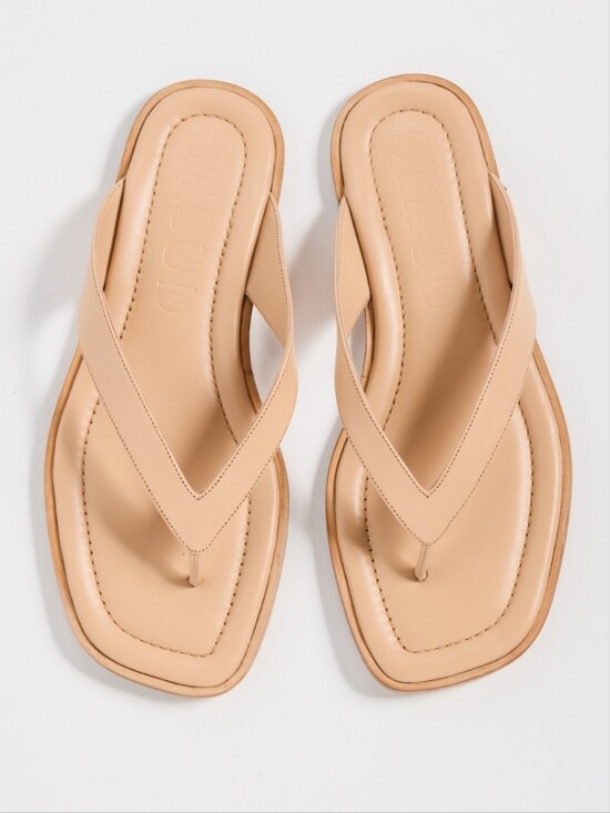 STAUD Shoes - STAUD Dante Beige Square-Toe Leather Thong Sandals